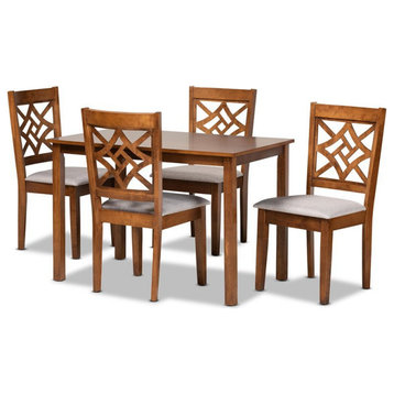 Baxton Studio Grey Fabric Upholstered and Brown Finished Wood 5-Piece Dining Set