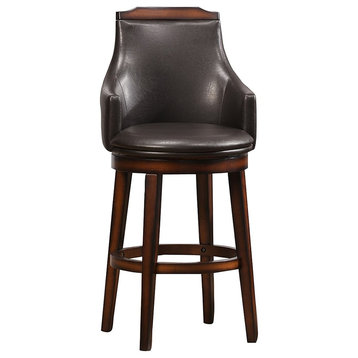 Wood/Leather Bar Height Chair With Swivel Mechanism Oak Brown/Black Set of 2