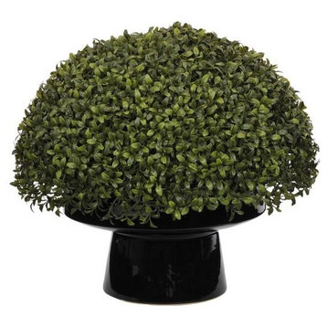 Artificial Half-Ball Boxwood Topiary in Black Ceramic Pedestal