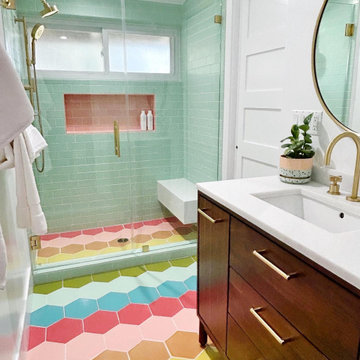 Hexagon Rainbow Bathroom Floor