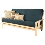Studio Living - Caleb Frame Futon With Antique White Finish, Suede Blue - The futon is a classic hardwood frame with mission style arms. This unique and versatile full size futon sofa easily converts to a Bed.  This multifunctional piece of furniture can find a home in just about any type of room.