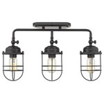 Golden Lighting - Golden Lighting 9808-LSF BLK Seaport - 3 Light Semi-Flush Mount - Nautical-inspired, Seaport is a collection of industrial fixtures to create your seaside retreat. Offered in pewter and matte black, the New England style is enhanced by protective cages that shield the otherwise exposed bulbs. Created to suit the needs of many, swivel canopies allow the fixtures to be mounted on sloped ceilings. Ball joints permit a multitude of configurations. Point all of the metal shades down for directional task lighting or angle them out to fit a low ceiling or tight space. This 3-light linear semi-flush is damp rated and may be mounted on the wall or ceiling.  Assembly Required: TRUE