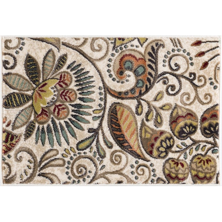 Giselle Transitional Floral Area Rug, Ivory, 2' X 3'