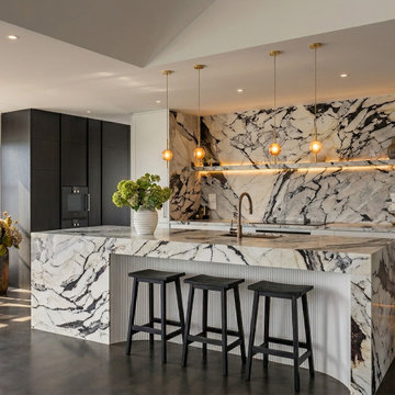 "The Obsidian Monolith" Organic Minimalism & Contemporary Luxury Kitchen in Soft