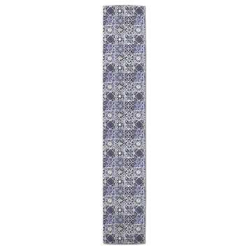 Blue Tiles Pattern 16x90 Poly Twill Table Runner