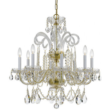 Traditional Crystal 8 Light Crystal Brass Chandelier