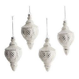 Frosted Finial Ornaments - Set of 4 - New - Christmas Ornaments
