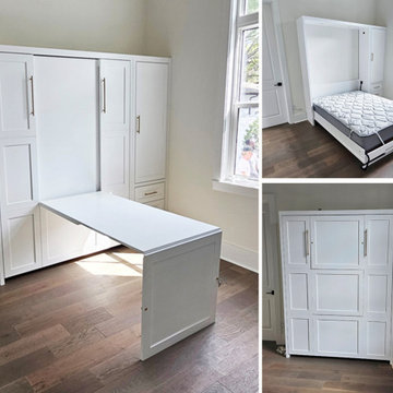Square Shaker 9 Panel Murphy Wall Bed with Hidden Desk, Hidden Leg ,Pier Cabinet