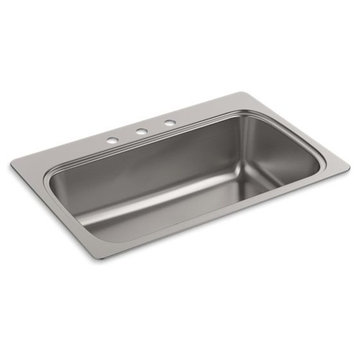 Kohler Verse 33" X 22" X 9" Top-Mount Single-Bowl Kitchen Sink w/ 3 Faucet Holes