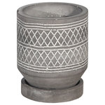 Sagebrook Home - 5 " Diamond Pattern Planter With Saucer, Gray - Cement planter with etched pattern and attached saucer works well both indoor and outdoor. The etched pattern gives it texture and design. Perfect for any home or office.