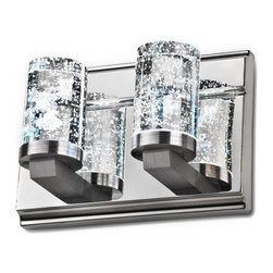 2-Light K9 Crystal Round Shade Stainless Steel Base Wall Sconce - Bathroom Vanity Lighting
