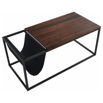 Modern Geo Black and Walnut Sofa Table with Magazine Holder