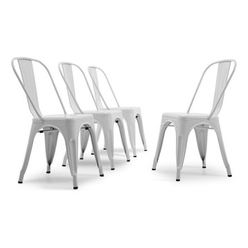 Trattoria Dining Chair, Metal, Stackable, Set of 4, White