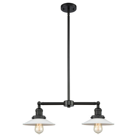 Halophane 2-Light Chandelier, Matte Black, Matte White Halophane