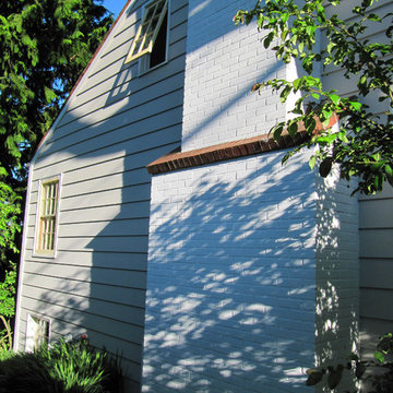 End view with fireplace chimney