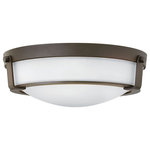 HInkley - Hinkley Hathaway Medium Flush Mount, Olde Bronze With Etched White Glass - Hathaway's striking design features a bold shade held in place by three intersecting, floating arms with unique forged uprights and ring detail for a modern style.