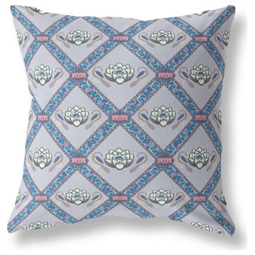 Amrita Sen Broadcloth Pillow In Gray Sea Blue Pink Finish CAPL475BrCDS-BL-18x18