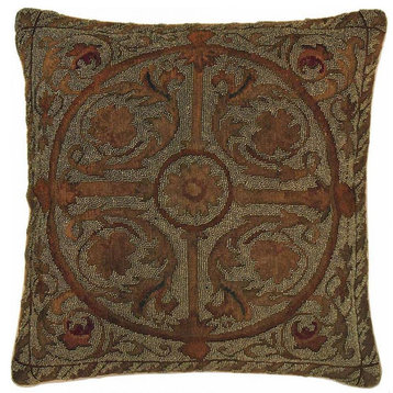 Throw Pillow Transitional 20x20 Beige Gold Needlepoint Down Feather