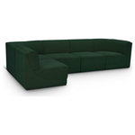 Meridian Furniture - Ollie Black Boucle Fabric L-Shaped Modular Sectional, Green, 5-Piece: 3 Armless Chair, 2 Corner Chair - Meet the epitome of style and functionality with this Ollie boucle fabric living room sectional, part of the Ollie modular collection. A contemporary marvel, this sectional features chic and inviting rich green boucle fabric upholstery, giving it a sumptuous texture that oozes elegance and luxury. Curved corners add to the visual look of the sectional while maximizing seating comfort while lounging, reading, or entertaining. Pair it with other items in the Ollie collection easily, thanks to an attachment latch underneath.