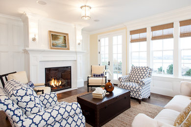 Living room - traditional formal living room idea in Portland with beige walls, a standard fireplace and no tv