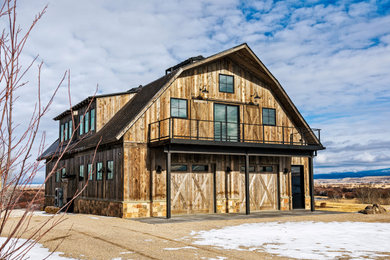 Large mountain style home design photo in Other