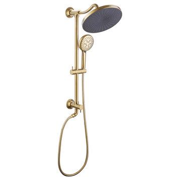 Shower System with 5 Settings Handheld Shower Head ( Not Included Rough Valves), Brushed Gold