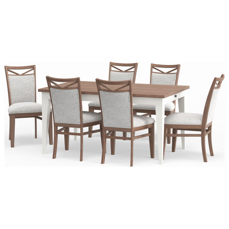 Rectangular Extendable Dining Table With 6 Upholstered Dining Chairs