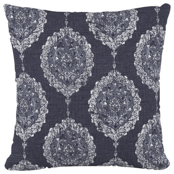 18" Decorative Pillow, Damask Blue