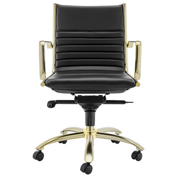 Dirk Low Back Office Chair, Black With Matte Brushed Gold Base