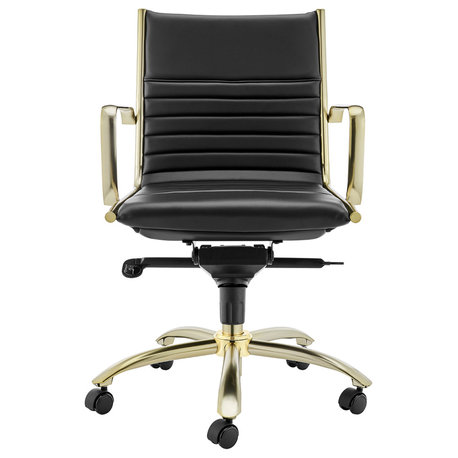 Dirk Low Back Office Chair, Black With Matte Brushed Gold Base