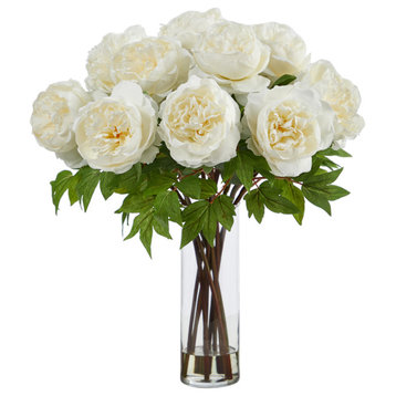 22in. Artificial Peony Arrangement with Cylinder Glass Vase