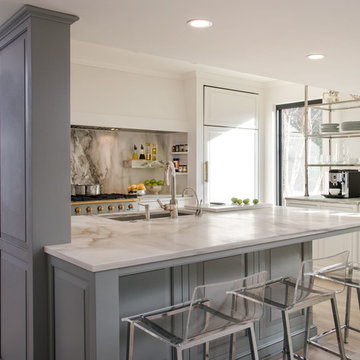 Calacatta Gold Marble Kitchen Countertops and Full Height Backsplashes