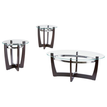 Del Ray Glass Top 3 Pack, Cocktail and 2 End Tables