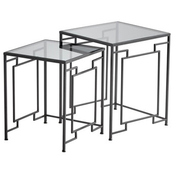 Square Galleria Tables, Noir, Iron, Glass, 18"W (11042 MGR38)