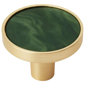Round Cabinet Knob, 2 Pack, Gold/Emerald Green, 1-1/4 Inch, 32mm Diameter