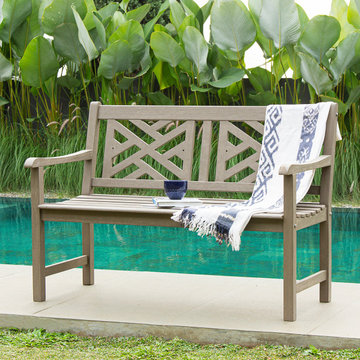 Rocca Weathered Teak Wood Outdoor Bench