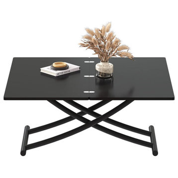4 In 1 Coffee Table, Crossed Base & Large Top With Lift/Folding Function, Black