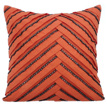 Rhinestone Crystals 18"x18" Suede Fabric Orange Pillows Cover, Smoked Salmon