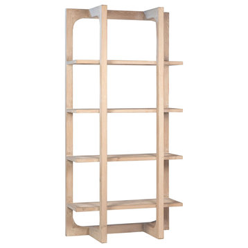 Agno 83" Tall Reclaimed Pine Modern Bookshelf, a Light Wash Finish