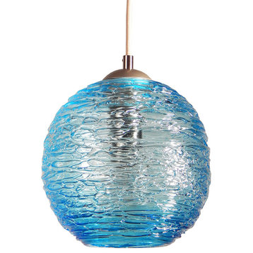 Contemporary Spun Glass Globe Kitchen Pendant Lights, Aqua, 6" Round, Brushed Ni
