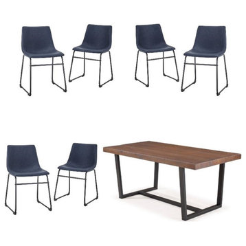 Home Square 7-Piece Set with Dining Table and 6 Dining Chairs in Navy Blue