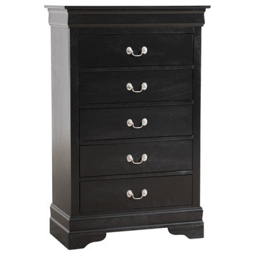 Maklaine Traditional Engineered Wood 5 Drawer Chest in Black