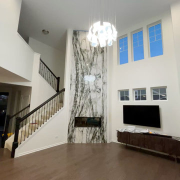 Dramatic Full-Height Slab Fireplace