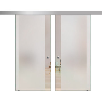 Sliding Glass Double Doors With Frosted Design ALU100, 64"x81"