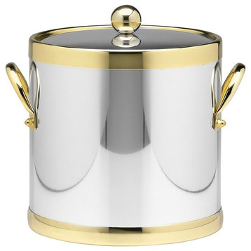 Kraftware Polished Chrome and Brass Ice Bucket With Side Handles