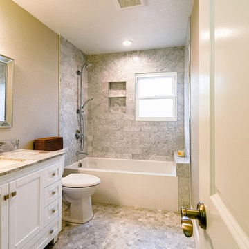 Gray marble hallway bathroom