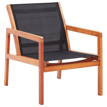 vidaXL Patio Lounge Chair Lawn Chair Black Solid Wood Eucalyptus and Textilene