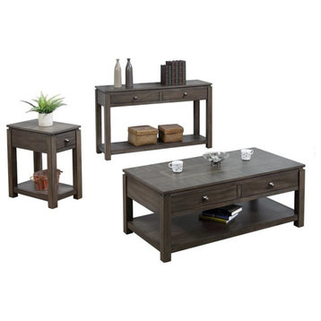 Sunset Trading Shades of Gray 3-Piece Drawers Wood Living Room Table Set in Gray