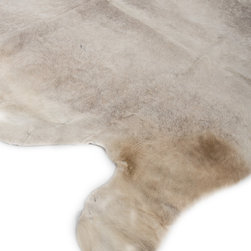 Luxury Natural Cowhide Area Rug, Handmade, Gray, White, Hair-on-Hide, 7'0"x6'0" - Area Rugs
