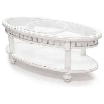 Monaco Oval Coffee Table With Palms Insert, White